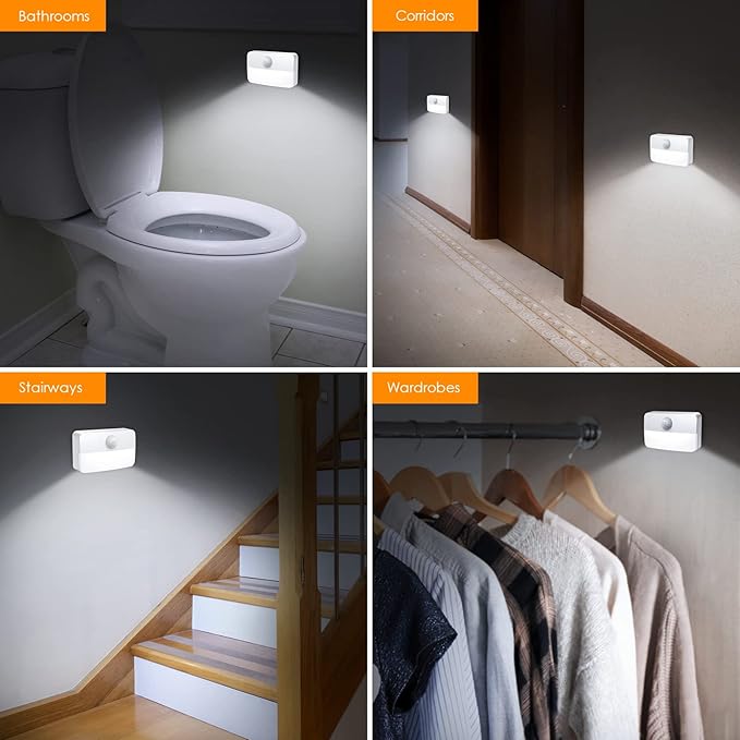 JXTZ 【2 PACK】 Motion Sensor Night Light, Stick-On Motion Sensor Lights Indoor, Battery Powered Under Cabinet Kitchen Lights with Adhesive Pads, Auto/On/Off for Cupboard Wardrobe Stair Kitchen