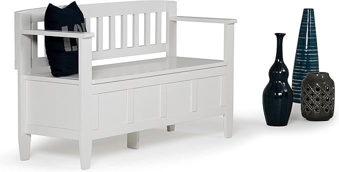 SIMPLIHOME Brooklyn Entryway Storage Bench - 48 inch Wide Solid Wood Hallway Bench in White, Contemporary Mudroom Bench for Entry or Foyer with Lift-Up Lid and Spacious Hidden Storage