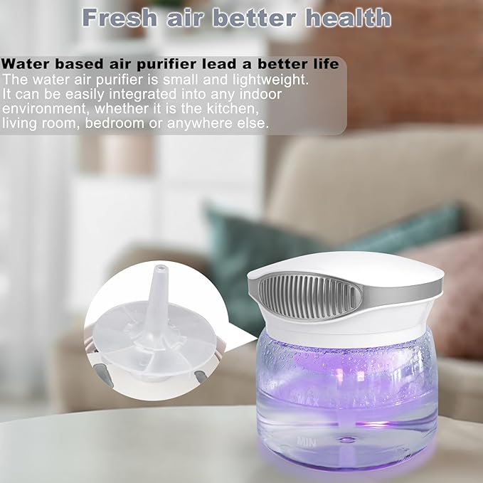 Water Air Purifiers for Home, Variable Speed Air Washer Aroma Diffuser, Quiet Rainbow Air Purifier with Water, Air Washer, Essential Oils Fresher With Night Light for Home, Bedroom, Grey