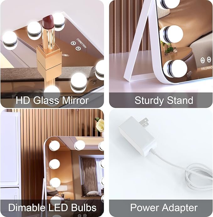 14.6" Vanity/Makeup Mirror with Lights, Hollywood Mirror with 11 Dimmable LED Bulbs,3 Color Modes,Touch Control
