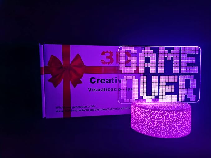 3D Gamepad Night Light with 4 Patterns 3D Hologram Illusion, Dimmable Remote Control, 16 Color Changing LED, Room Decor Earphone Bedside Desk Lamp, 3D Game Over Lamp for Game Lovers