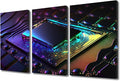 3 Panel AI Canvas Wall Art Vibrant Colorful Computer Chip on Circuit Board Picture for Bedroom Living Room Modern Artwork Wooden Framed Gallery-Wrapped Ready to Hang, 36" Wx24 H