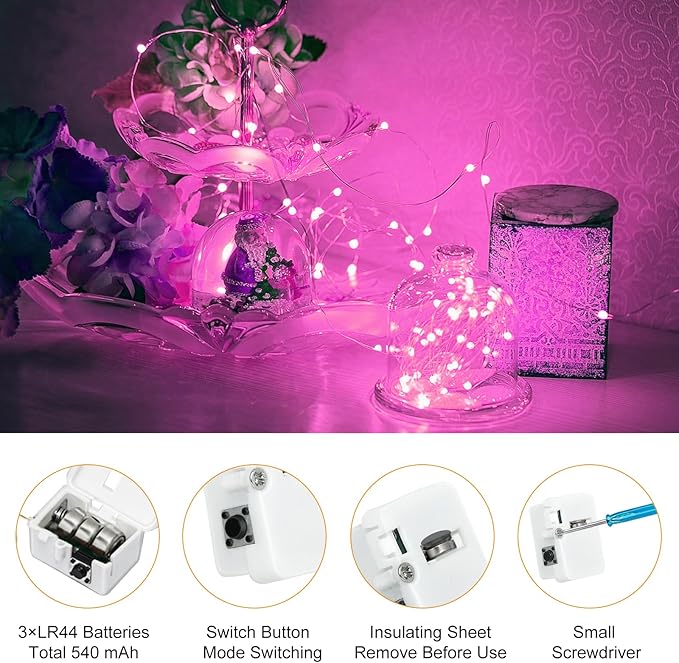 btfarm Valentine's Day 6 Pack Pink Fairy Lights Battery Operated 3 Modes, 7ft 20 Led Twinkle String Lights Waterproof, Bulk Small Mini Light for Mason Jars Christmas Vases Wedding Table Decorations