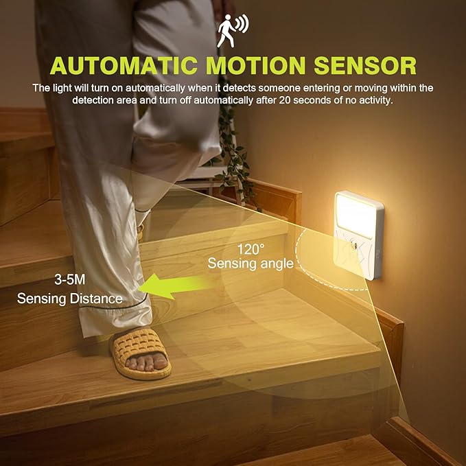 Airand Rechargeable Motion Sensor Night Light, 3 Color Temps LED Stick-On Closet Light with Dusk to Dawn Sensor, Adjustable Brightness for Bedroom, Wall, Kitchen, Stairs, Hallway, 2-Pack