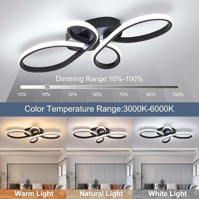Modern LED Ceiling Light, Hallway Light Black Close to Ceiling Light for Kitchen Bedroom Balcony Bathroom Room (23.62Inch)