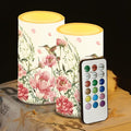 Bird Floral Flameless Candles 2 Pack 6 x 3 inch Battery Operated Candles with Multicolor Timer Remote Control LED Fake Candles for Warm Light Dinner Table Home Decor