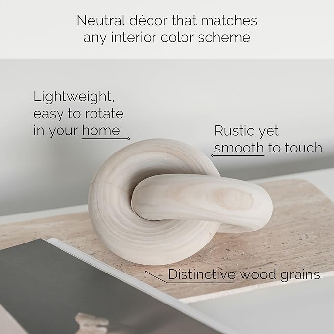 Wood Knot Decor Natural - Coffee Table Sculpture, Wood Chain Link Decor, Decorative Chain, Wooden Knot, Console Table Decoration Items, Shelf Decorations, Bookshelf Decorative Objects, Beige