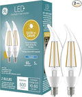 GE LED+ CA11 Dusk to Dawn LED Light Bulbs, Automatic On/Off Outdoor Security Lights, Daylight, E12 Candelabra Base (2 Pack)