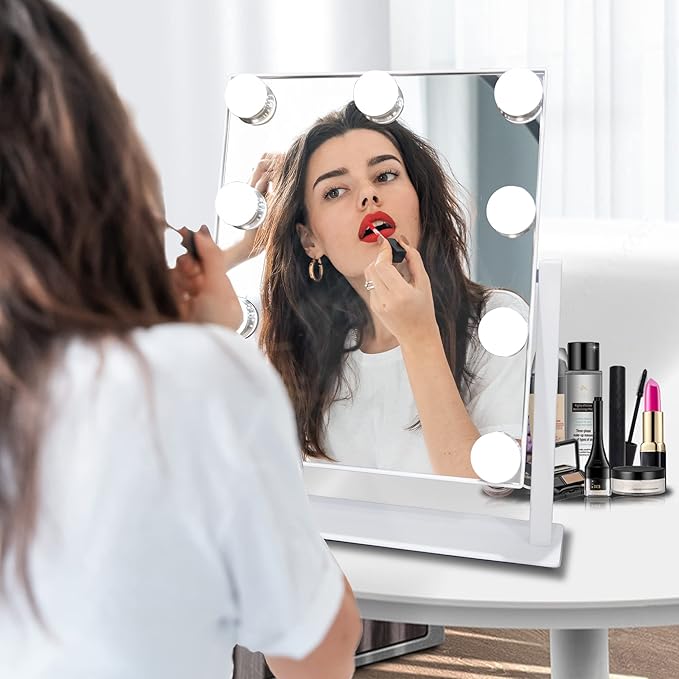 Makeup Vanity Mirror with Lights 13.77"x 11.81" LED Makeup Mirror Detachable 10X Magnification, Hollywood Make Up Mirror with Lighting, Smart Touch, Rechargeable,360° Rotation, (White)