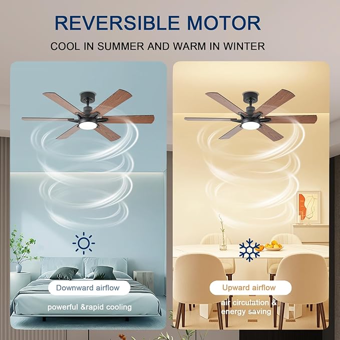 52in Ceiling Fans with Lights RGB Ceiling Fan with Light and Remote/APP Control,Low Profile Ceiling Fans with Lights for Bedroom,Living Room,Kids Room,3CCT Dimmable Modern Ceiling Fan, 6 Speeds,Brown
