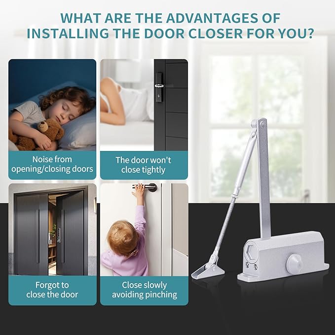 Medium Duty Hydraulic Door Closer for Commercial & Residential Use - Perfect for Screen Doors, Garage Entry, and Interior Doors with Soft Close Technology - Adjustable Automatic Door Closing Mechanism