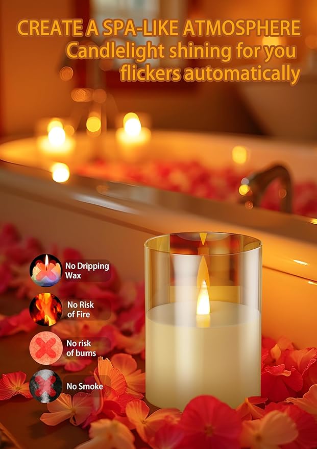 Flameless Candle Night Light, Motion Sensor Auto Switch On/Off, Rechargeable LED Glass Night Light with Remote and Timer, Ideal Kids Adults Nightlight for Home Living Room Decor, Ideal Gift for Women