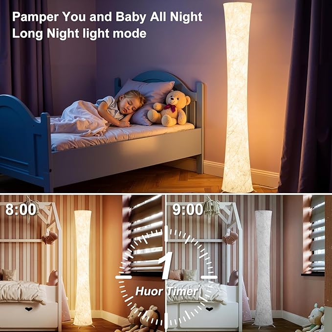 WORLD WIN LED 3 Color Temperature Floor Lamp for Living Room, 61'' Modern Floor Lamp with with Foot Switch, APP & Remote Control, Timer Setting, Dimmable Standing Corner Lamp for Bedroom, Office
