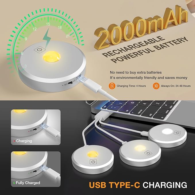 Puck Lights with Remote Control, Rechargeable, Wireless Under Cabinet Lights, 5Pcs (Silver)