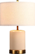 O’Bright Dune - Battery Powered Table Lamp, Rechargeable Cordless Ceramic Lamp, Full-Size 19.5 Inch Height, Dimmable, Smart Safety Protection, Type-C Fast Charging, LED Bulb Included, Cream White