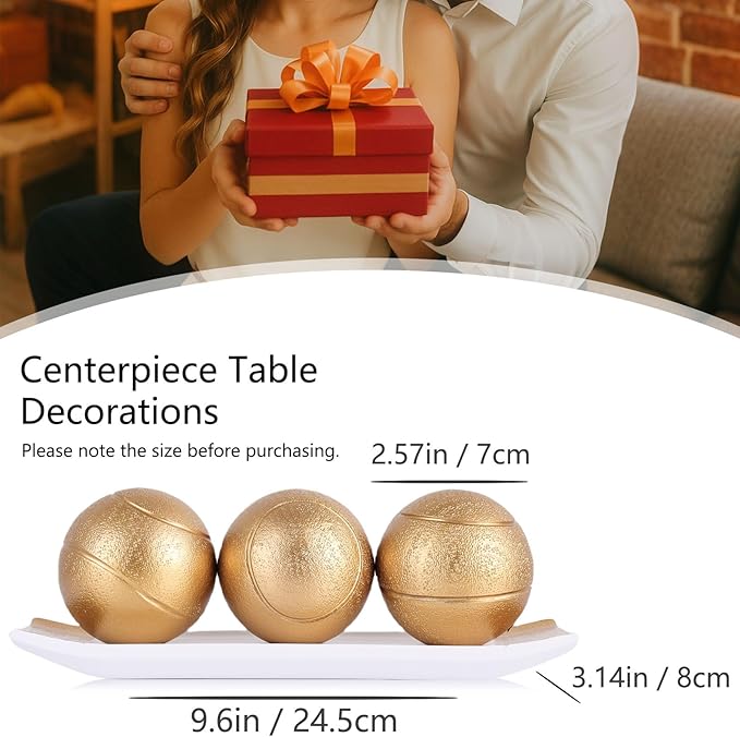 Small Decorative Tray and Orbs Balls Set,Gold Decorative Balls with Centerpiece Bowls for CoffeeTable,Living Room,TV Stand,Center Pieces Decoration for Table,Centro de Mesa de Comedor (White Gold)
