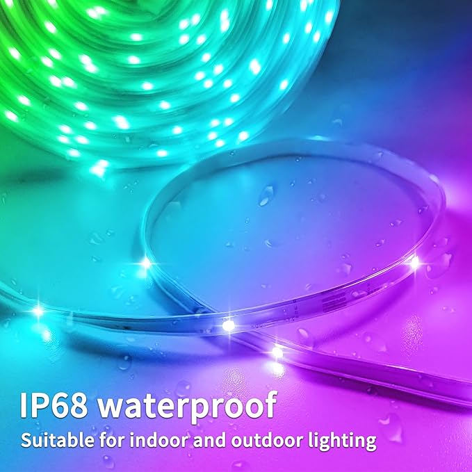 200ft Outdoor LED Strip Lights Waterproof,IP68 Outside Led Light Strips Waterproof with APP/Remote Control,Music Sync RGB Exterior Led Rope Lights for Bedroom roof Garden Staircase Parties