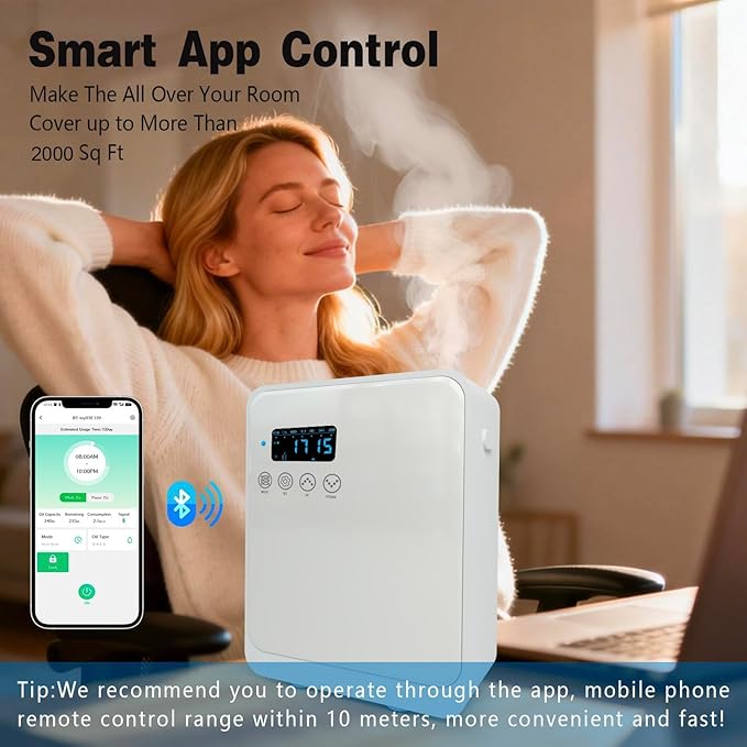Smart Aroma Diffuser for Home & Business, 240ml Waterless Essential Oil Diffuser with App Control, Covers 400 to 2000 Sq.Ft, Pure Essential Oil Only for Hotel, Office, Spa