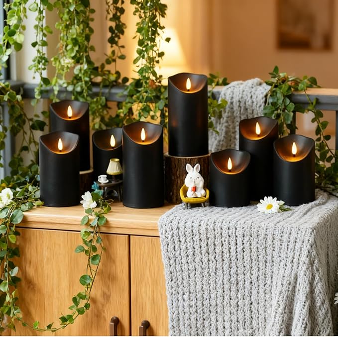 Flameless Candles with Remote, Battery Operated Flickering Flameless Candles, LED Candles with Timer 2/4/6/8H, with Realistic LED Candles Set of 24 (D3 x H 3" 4" 5") (Black)
