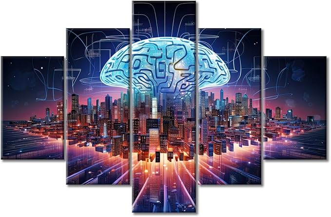 Human Brain Energy Wall Art for Living Room Artificial Intelligence Concept Canvas Wall Art Brain Nervous System Pictures Posters Modern Wall Decor Office Framed Ready to Hang, (60"Wx40"H)