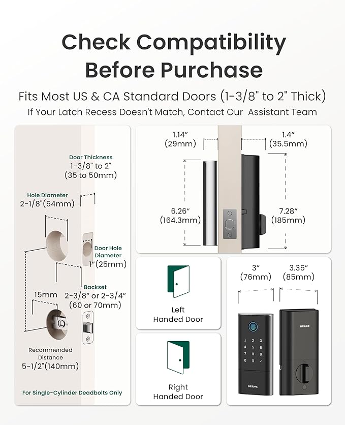 DESLOC Smart Lock K120 with GPT 3D Fingerprint, 15,000mAh Battery (Up to 13 Months), Keyless Entry Door Lock with Built-in WiFi, IP65 BHMA Grade 3 Deadbolt for Home, Rental & Airbnb, Black