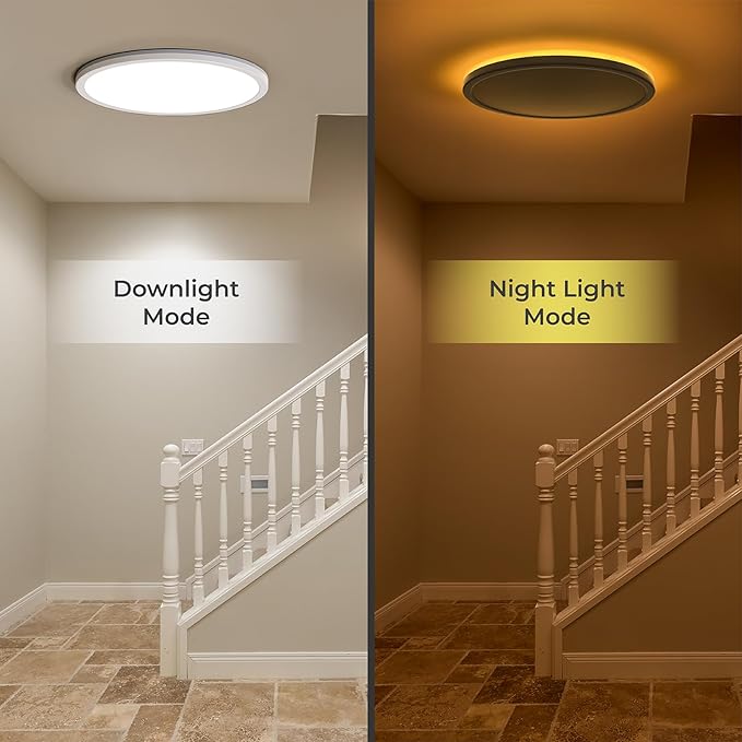 Matane 2Pack 12in LED Flush Mount Ceiling Light Fixture with Remote Control, Nightlight 2000K Warm, 3000K-6500K Adjustable, Low Profile Ceiling Lights for Bedroom, Kitchen, Living Room, White