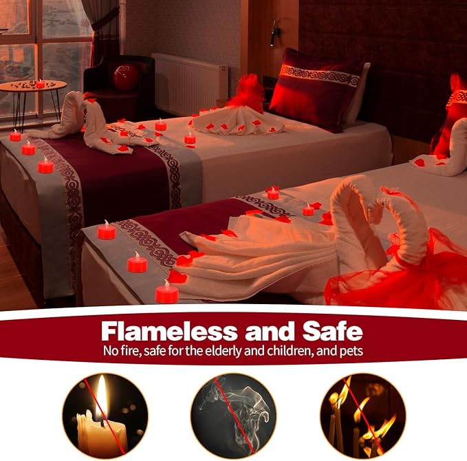 KOABY 12 Pack Red Light Non-Flickering Flameless Tea Lights, Red Base, Last 100H+, Battery Operated Tea Lights for Décor