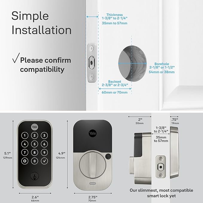 Yale Assure Lock 2 – Satin Nickel Smart Lock for Front Door with Keypad and Adjustable Entry Codes (No Wi-Fi) and Deadbolt – Secure Keyless Entry Door Lock, YRD420-BLE-619
