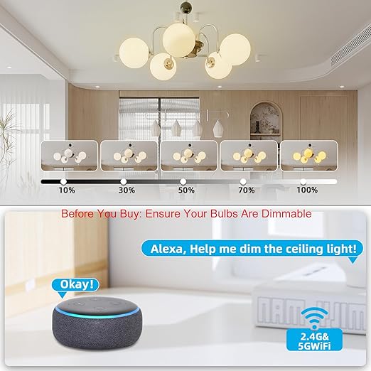 Smart Dimmer Light Switch with Wireless Remote, Compatible with Alexa for Voice Control, Electrical Smart Wall Switch for Dimmable LED/CFL INC/HAL Bulb of Ceiling Pendant Lamps Fixture, ETL Listed