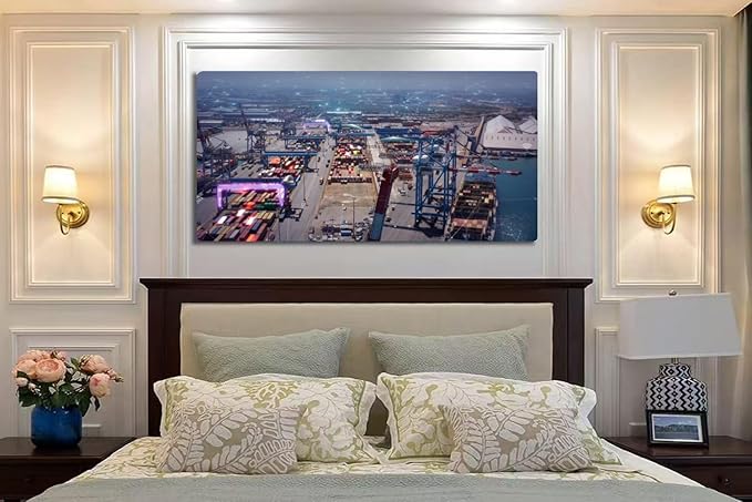 Wibinuki Wall Art Wall Decor Wall Paintings Aerial view of Port G network and technology da communicion for Living Room Bedroom Bathroom Home Decor Can Be Hung Directly 20"x 40"