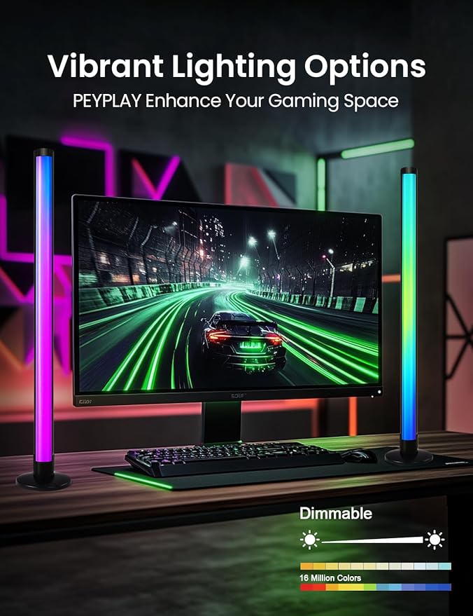 RGB+IC Ambient LED Light Bars for Gaming Room, PC, and Home Décor, USB Powered Mood Lighting with Music Sync, Alexa, App & Voice Control, Adjustable Brightness, DIY Effects