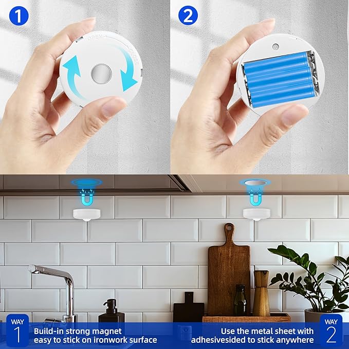 LED Puck Lights with Remote Control, 13 Colors Battery Operated Tap Lights, Dimmer& Timer Magnetic Under Cabinet Light, Wireless Stick on Light for Closet, Bedroom, Kitchen White 3Pcs