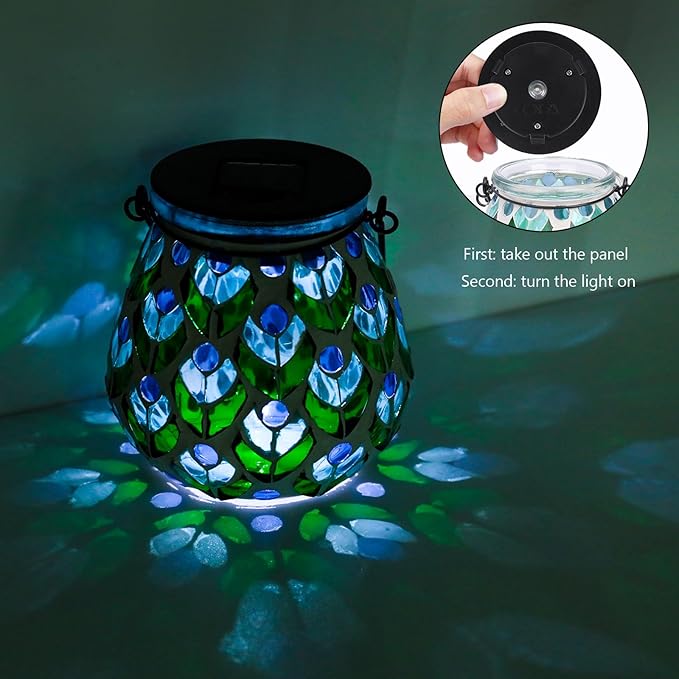 Bshine Mosaic Solar Lantern Outdoor Hanging Waterproof, Mosaic Light Indoor Decorative Table, Garden Decor for Yard Outside, Path, Pathway, Courtyard, Lawn,Light Up Christmas Decor Outdoor