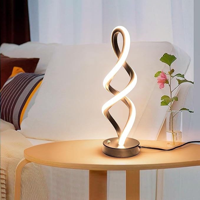 Modern Table Lamp, 7 Colors 10 Light Modes Spiral Design Table Lamp, Touch Dimmable Nightstand Lamp, Unique Bedside Lamp for Living Room, Bedroom, Cool Lamps, Black, 2 Pack