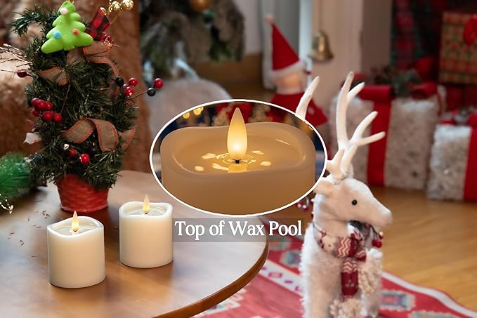Flameless Pillar Candles Flickering with Remote Timer, Battery Operated LED Candles Up to 400 Hours, 3D Moving Flame Real Wax Candles. (Ivory with Art Water)