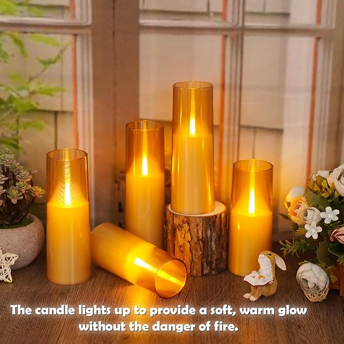 Flameless LED Candles Upgraded Realistic Flickering Flame,7Pcs Battery Operated Candles with Remote Timers,LED Pillar Candles for Home Decor,Christmas,and Parties（Gold）