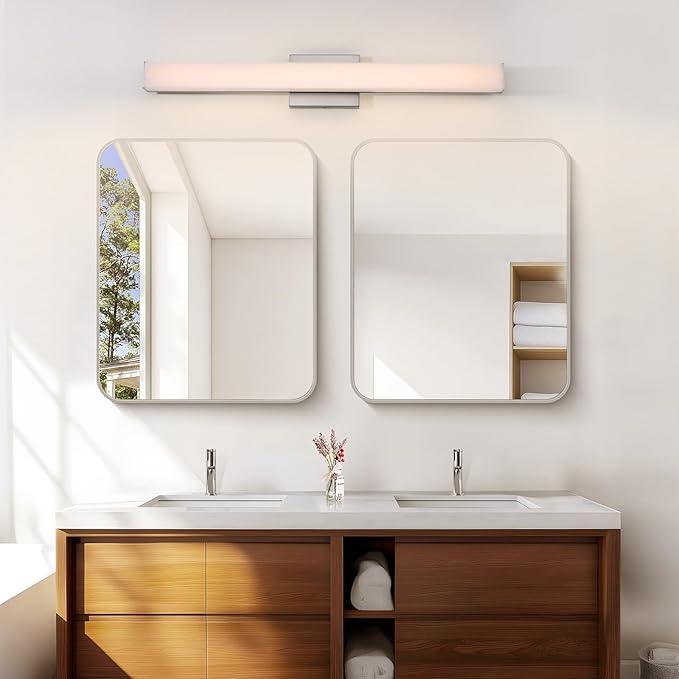 Brushed Nickel LED Vanity Light, 31.5-Inch 24W Bathroom Fixture Over Mirror, 3 Color Temp Adjustable Anti-Fog Lighting for Dressing Table