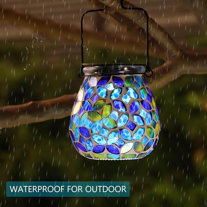 Bshine Mosaic Solar Lantern Outdoor Hanging Waterproof, Mosaic Light Indoor Decorative Table, Garden Decor for Yard Outside, Path, Courtyard, Lawn, Birthday Gift for Mom Women Gardening, Classical
