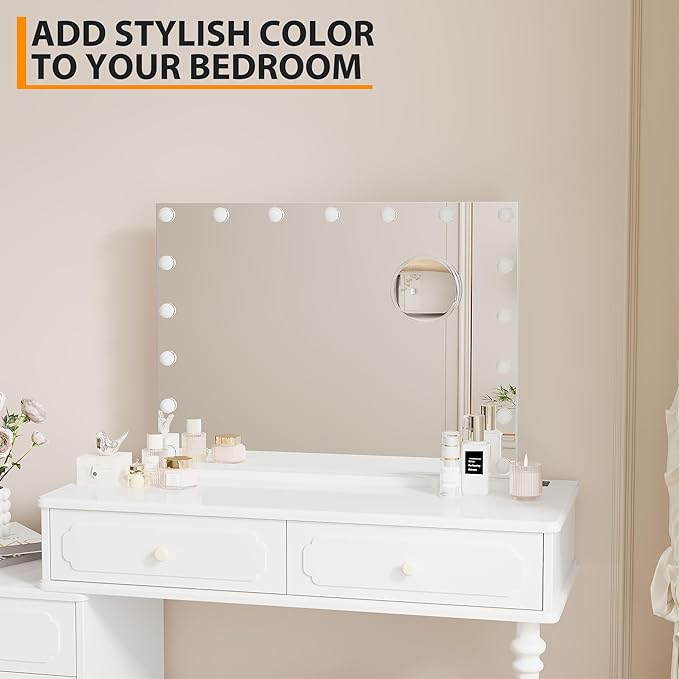 IDEALHOUSE Vanity Mirror with Lights, 23''x18'' Tabletop LED Makeup Mirror, 3 Color Lighting Modes, USB Charging Port Touch Control, Detachable 3X Magnification Mirror, Tabletop or Wall-Mounted