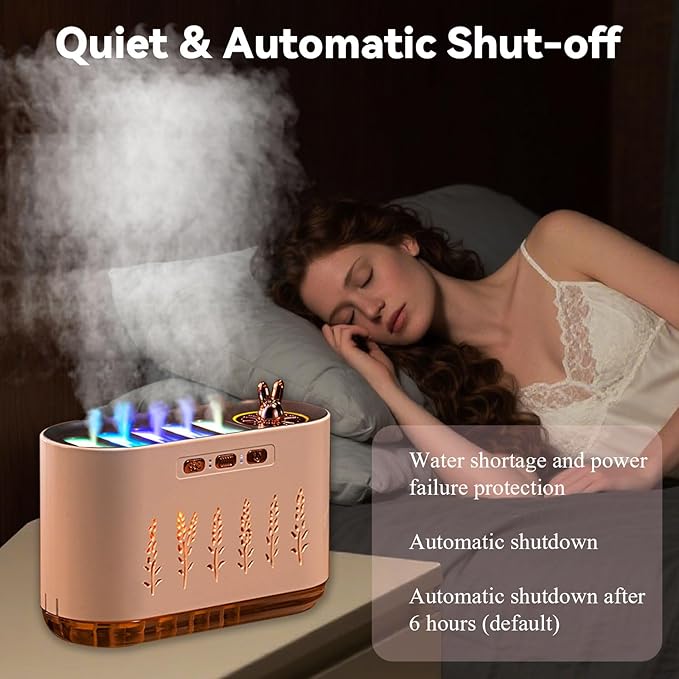 5 Nozzle Cool Mist Humidifier, Music-Sensing Humidifier Diffuser with 20 Color LED Light, 700ML Essential Oil Diffuse, Auto Shut-Off, Aroma Diffusers Humidifiers for Bedroom Home Office (Pink)