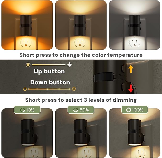 L LOHAS LED Motion Sensor Night Light, Mini Motion Activated Night Lights Plug into Wall, Rotating Motion Sensor Light Indoor, Amber-3000K-5000K, 10%-50%-100% Lumen, Hallway Bedroom Stairway, 2 Pack