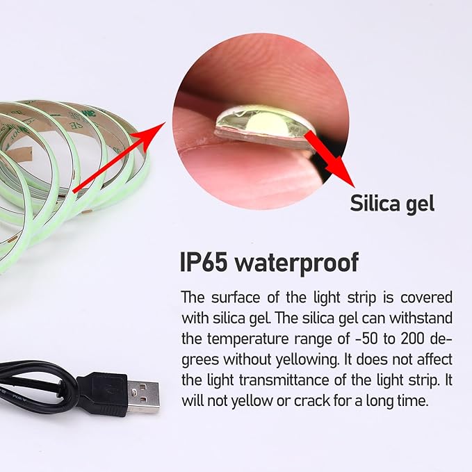 DC 5V USB COB Ice Blue LED Strip Light Dimmable USB Powered 6.6ft/2M IP65 Waterproof 640LEDs with Dimmer High Brightness Flexible LED Tape Lights