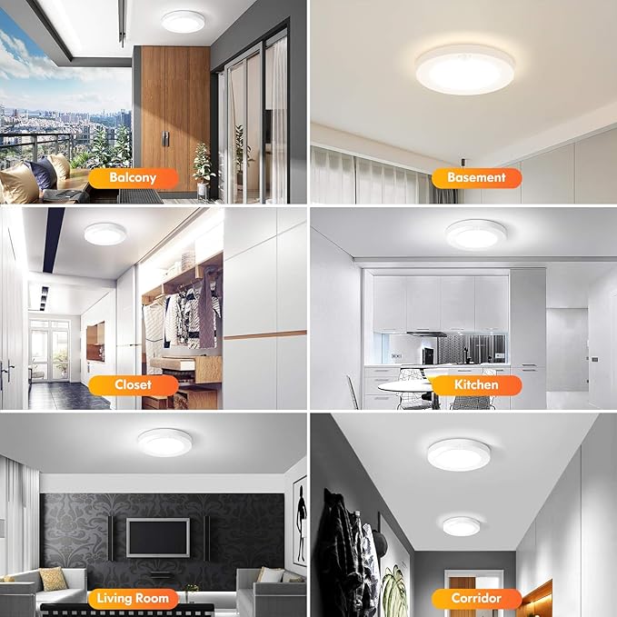 Brightever Motion Sensor LED Ceiling Lights, 1200LM & 15W(100W Equivalent), 3000K/4000K/5000K Selectable, 7.5inch Flush Mount Lighting Fixture for Indoor, Stairs, Pantry, Closet, Pack of 4, White