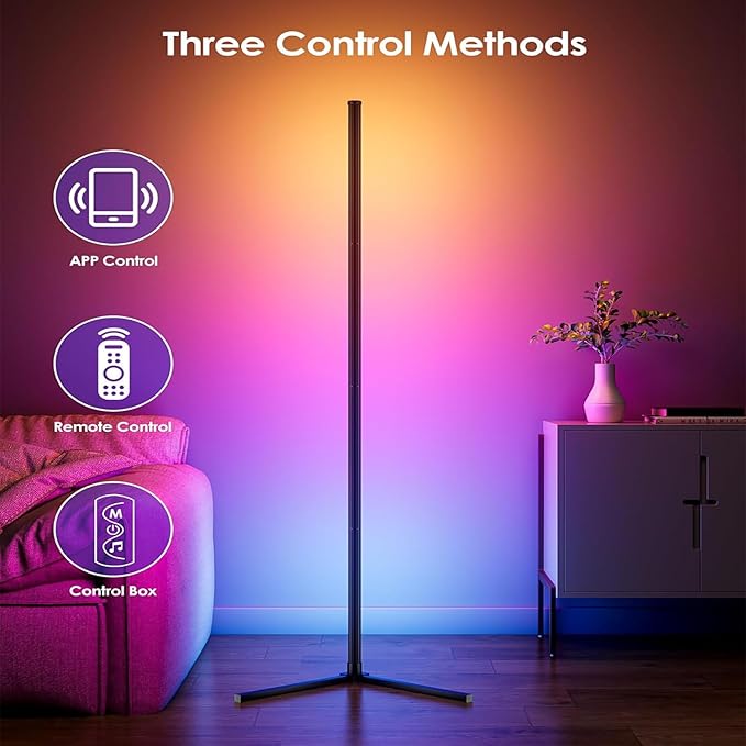 LED Floor Lamp, RGB Corner Floor Lamp with APP Remote Control,Black Standing Lamp with 16 Million Colors Changing Ambience Light with Music Sync,DIY Mode for Living Room, Bedroom (1)