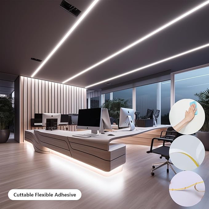 24V LED Strip Light Kit 65.6ft (2 Rolls of 32.8ft), 4000K Natural White Cuttable LED Tape Lights, SMD 2835 300W with Power Supply for Bedroom, Commercial, Kitchen, Living Room Ceiling