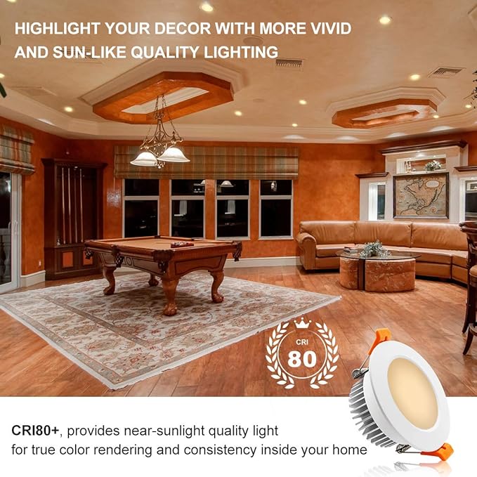 YGS-Tech 3.5 Inch LED Recessed Lighting, Dimmable Downlight 7W(55W Halogen Equivalent), CRI80, 3000K Warm White, Ceiling Light with LED Driver(10 Pack)