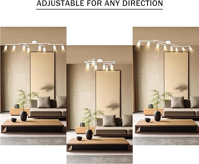 BoostArea LED 8 Light Track Lighting Kit, White 8 Way Ceiling Spot Lighting, Flexibly Rotatable Light Head for Kitchen, Living Room, Bedroom, GU10 Bulb Not Included