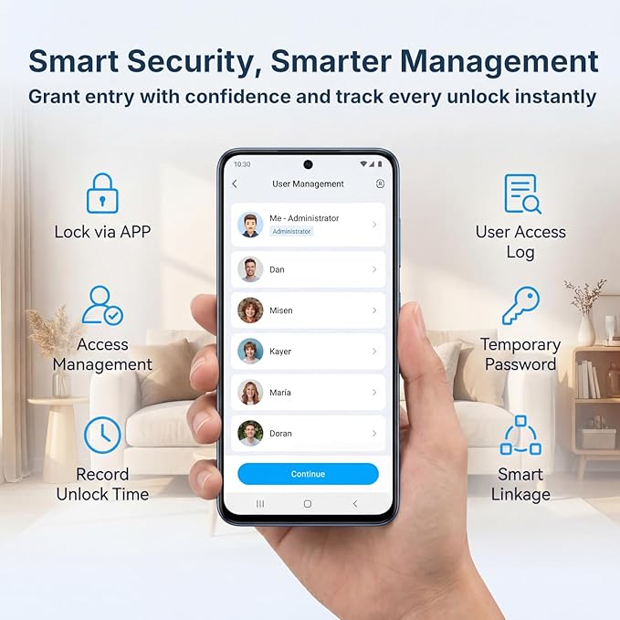 Smart Door Lock with Built-in WiFi - Keyless Entry Door Lock for Front Door, Fingerprint Door Lock with App Control, 5-in-1 Touchscreen Deadbolt with 6 Keys & 2 NFC Cards, Auto Lock