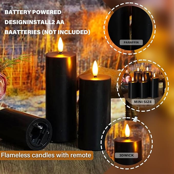 Flameless Candles Real Wax Realistic Pillar Candles, 9 Packs Battery Operated LED Candles with Remote Timer, Ideal for Halloween Home Decor（D 1.6"*H 4" 4.5" 5.5" ）