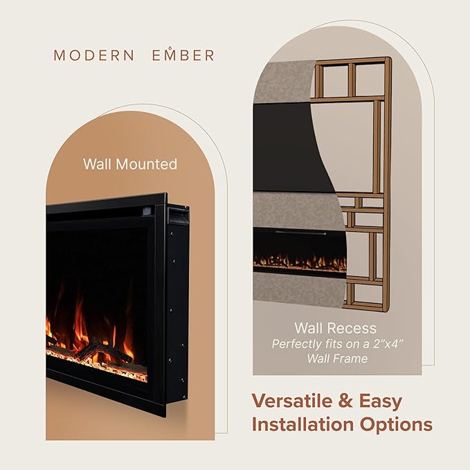 Modern Ember Aerus Slim 50 Inch Smart Linear Electric Fireplace | Recessed in-Wall or Wall-Mount | LED Multiple Flame Colors | Alexa/WiFi Enabled | 4.25” Profile | Remote Included